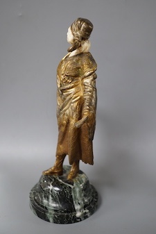 Georges Omerth (1895 - 1925) gilt bronze and Ivory figure of a tarot card reader on marble base 23cm